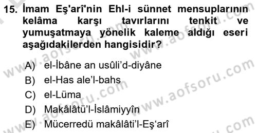 Kelam´a Giriş Dersi 2025 - 2026 Yılı (Final) Dönem Sonu Sınav Soruları 15. Soru