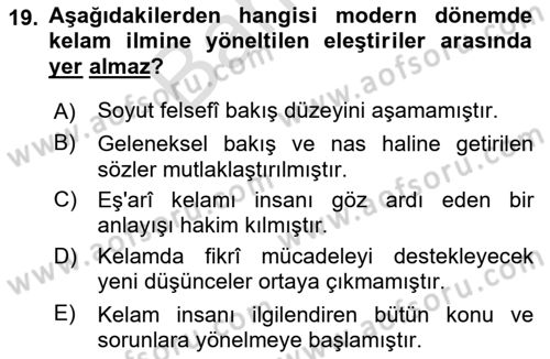 Kelam´a Giriş Dersi 2025 - 2026 Yılı (Final) Dönem Sonu Sınav Soruları 19. Soru