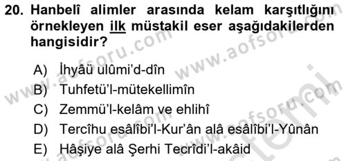 Kelam´a Giriş Dersi 2025 - 2026 Yılı (Final) Dönem Sonu Sınav Soruları 20. Soru