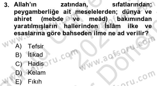 Kelam´a Giriş Dersi 2025 - 2026 Yılı (Final) Dönem Sonu Sınav Soruları 3. Soru