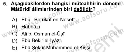 Kelam´a Giriş Dersi 2025 - 2026 Yılı (Final) Dönem Sonu Sınav Soruları 5. Soru
