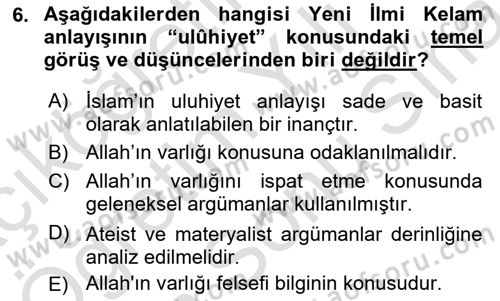 Kelam´a Giriş Dersi 2025 - 2026 Yılı (Final) Dönem Sonu Sınav Soruları 6. Soru