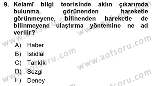 Kelam´a Giriş Dersi 2025 - 2026 Yılı (Final) Dönem Sonu Sınav Soruları 9. Soru