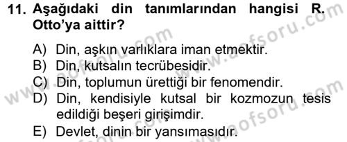 Din Sosyolojisi Dersi 2012 - 2013 Yılı (Vize) Ara Sınav Soruları 11. Soru