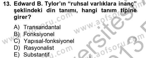 Din Sosyolojisi Dersi 2012 - 2013 Yılı (Vize) Ara Sınav Soruları 13. Soru