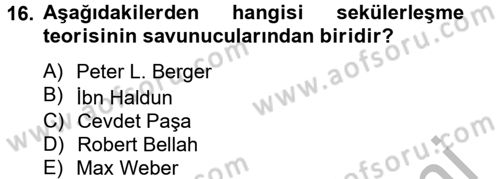 Din Sosyolojisi Dersi 2012 - 2013 Yılı (Vize) Ara Sınav Soruları 16. Soru