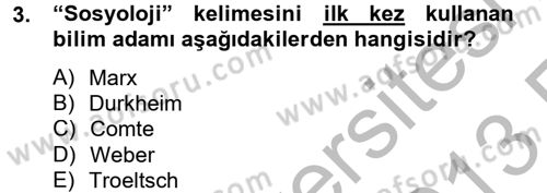 Din Sosyolojisi Dersi 2012 - 2013 Yılı (Vize) Ara Sınav Soruları 3. Soru