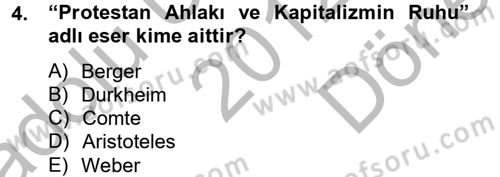 Din Sosyolojisi Dersi 2012 - 2013 Yılı (Final) Dönem Sonu Sınav Soruları 4. Soru