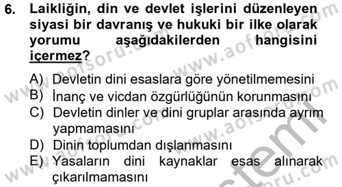Din Sosyolojisi Dersi 2012 - 2013 Yılı (Final) Dönem Sonu Sınav Soruları 6. Soru