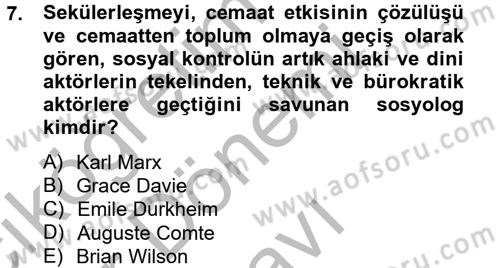 Din Sosyolojisi Dersi 2012 - 2013 Yılı (Final) Dönem Sonu Sınav Soruları 7. Soru