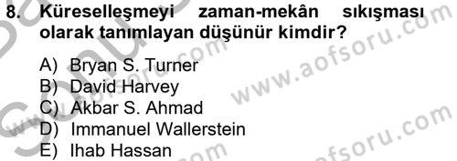 Din Sosyolojisi Dersi 2012 - 2013 Yılı (Final) Dönem Sonu Sınav Soruları 8. Soru