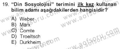 Din Sosyolojisi Dersi 2012 - 2013 Yılı Tek Ders Sınav Soruları 19. Soru