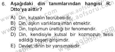 Din Sosyolojisi Dersi 2012 - 2013 Yılı Tek Ders Sınav Soruları 6. Soru