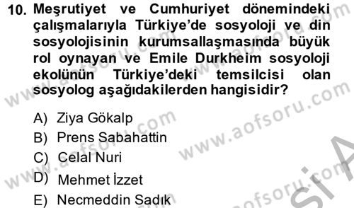 Din Sosyolojisi Dersi 2013 - 2014 Yılı (Vize) Ara Sınav Soruları 10. Soru