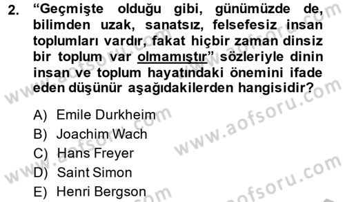 Din Sosyolojisi Dersi 2013 - 2014 Yılı (Vize) Ara Sınav Soruları 2. Soru