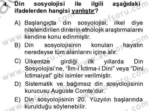 Din Sosyolojisi Dersi 2013 - 2014 Yılı (Vize) Ara Sınav Soruları 4. Soru