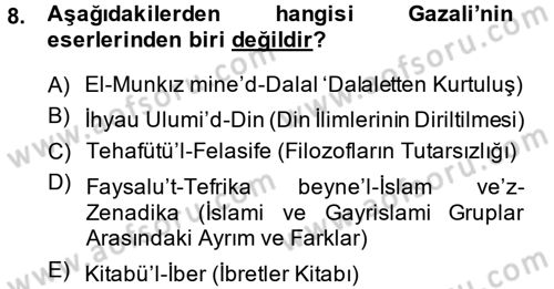 Din Sosyolojisi Dersi 2013 - 2014 Yılı (Vize) Ara Sınav Soruları 8. Soru