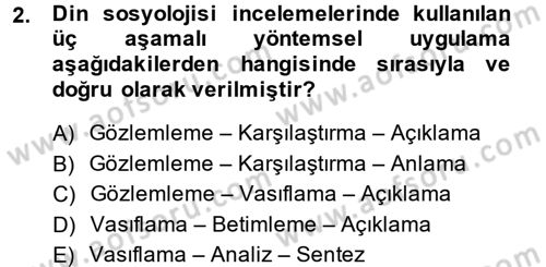 Din Sosyolojisi Dersi 2013 - 2014 Yılı Tek Ders Sınav Soruları 2. Soru