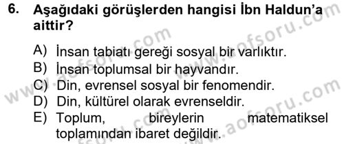Din Sosyolojisi Dersi 2013 - 2014 Yılı Tek Ders Sınav Soruları 6. Soru