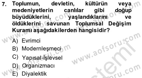 Din Sosyolojisi Dersi 2013 - 2014 Yılı Tek Ders Sınav Soruları 7. Soru