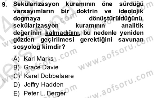 Din Sosyolojisi Dersi 2013 - 2014 Yılı Tek Ders Sınav Soruları 9. Soru