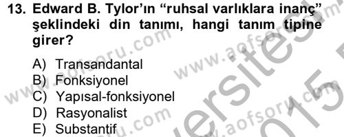 Din Sosyolojisi Dersi 2014 - 2015 Yılı (Vize) Ara Sınav Soruları 13. Soru
