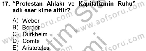 Din Sosyolojisi Dersi 2014 - 2015 Yılı (Vize) Ara Sınav Soruları 17. Soru