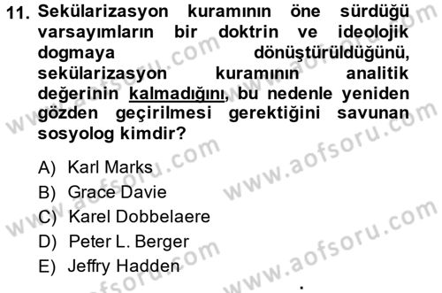 Din Sosyolojisi Dersi 2014 - 2015 Yılı Tek Ders Sınav Soruları 11. Soru