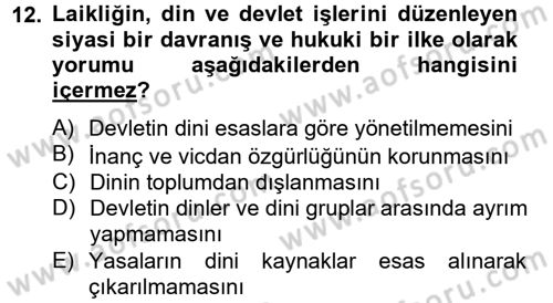 Din Sosyolojisi Dersi 2014 - 2015 Yılı Tek Ders Sınav Soruları 12. Soru