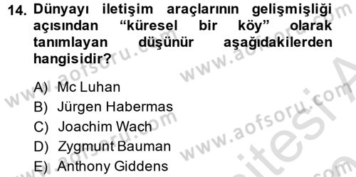 Din Sosyolojisi Dersi 2014 - 2015 Yılı Tek Ders Sınav Soruları 14. Soru