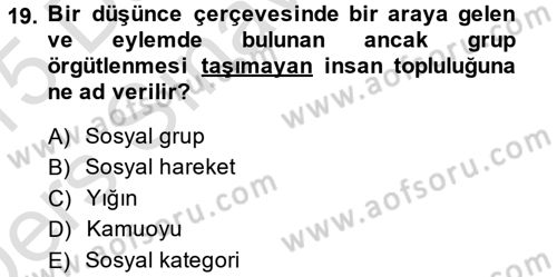 Din Sosyolojisi Dersi 2014 - 2015 Yılı Tek Ders Sınav Soruları 19. Soru