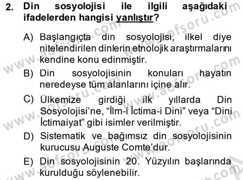 Din Sosyolojisi Dersi 2014 - 2015 Yılı Tek Ders Sınav Soruları 2. Soru