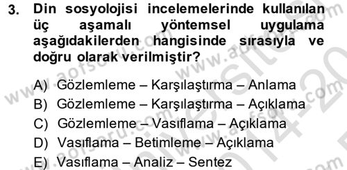 Din Sosyolojisi Dersi 2014 - 2015 Yılı Tek Ders Sınav Soruları 3. Soru