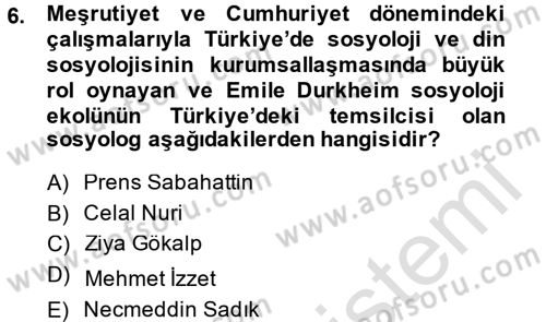 Din Sosyolojisi Dersi 2014 - 2015 Yılı Tek Ders Sınav Soruları 6. Soru
