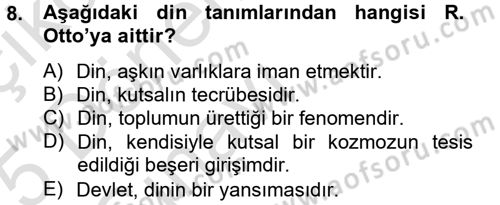 Din Sosyolojisi Dersi 2014 - 2015 Yılı Tek Ders Sınav Soruları 8. Soru