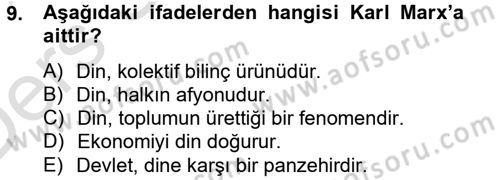 Din Sosyolojisi Dersi 2014 - 2015 Yılı Tek Ders Sınav Soruları 9. Soru
