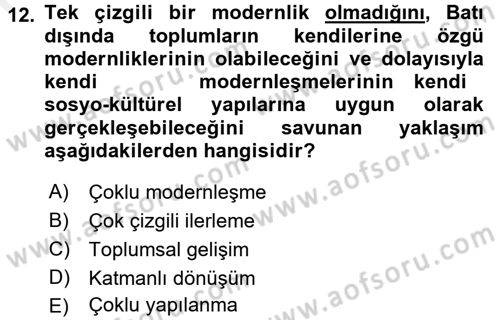 Din Sosyolojisi Dersi 2015 - 2016 Yılı (Vize) Ara Sınav Soruları 12. Soru
