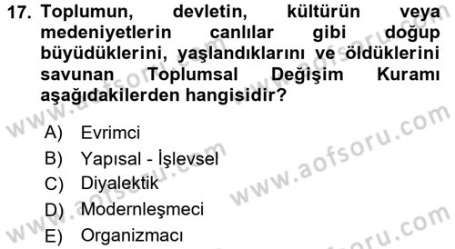 Din Sosyolojisi Dersi 2015 - 2016 Yılı (Vize) Ara Sınav Soruları 17. Soru