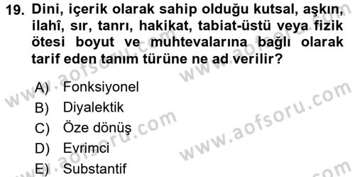 Din Sosyolojisi Dersi 2015 - 2016 Yılı (Vize) Ara Sınav Soruları 19. Soru