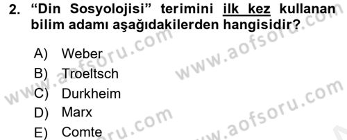 Din Sosyolojisi Dersi 2015 - 2016 Yılı (Vize) Ara Sınav Soruları 2. Soru