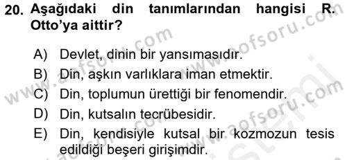 Din Sosyolojisi Dersi 2015 - 2016 Yılı (Vize) Ara Sınav Soruları 20. Soru