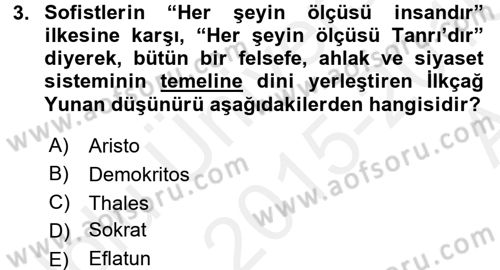 Din Sosyolojisi Dersi 2015 - 2016 Yılı (Vize) Ara Sınav Soruları 3. Soru