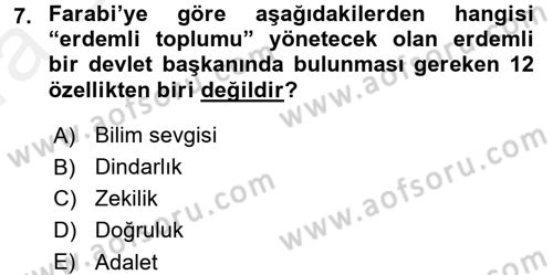 Din Sosyolojisi Dersi 2015 - 2016 Yılı (Vize) Ara Sınav Soruları 7. Soru