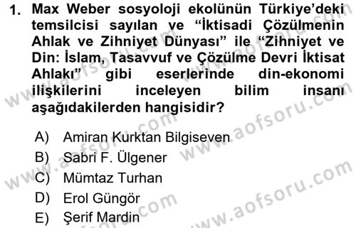 Din Sosyolojisi Dersi 2015 - 2016 Yılı (Final) Dönem Sonu Sınav Soruları 1. Soru