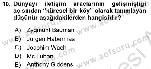 Din Sosyolojisi Dersi 2015 - 2016 Yılı (Final) Dönem Sonu Sınav Soruları 10. Soru