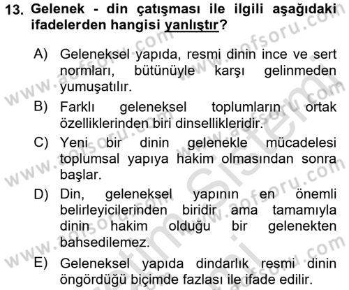 Din Sosyolojisi Dersi 2015 - 2016 Yılı (Final) Dönem Sonu Sınav Soruları 13. Soru