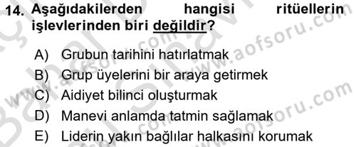 Din Sosyolojisi Dersi 2015 - 2016 Yılı (Final) Dönem Sonu Sınav Soruları 14. Soru