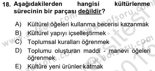 Din Sosyolojisi Dersi 2015 - 2016 Yılı (Final) Dönem Sonu Sınav Soruları 18. Soru