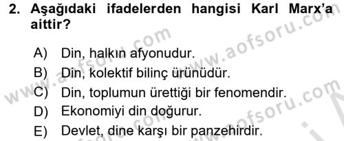 Din Sosyolojisi Dersi 2015 - 2016 Yılı (Final) Dönem Sonu Sınav Soruları 2. Soru