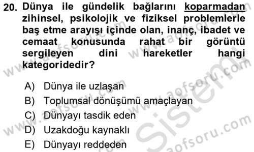 Din Sosyolojisi Dersi 2015 - 2016 Yılı (Final) Dönem Sonu Sınav Soruları 20. Soru